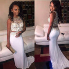 Two Pieces Prom Dresses, Mermaid Prom Dress,Off-shoulder Prom Dresses,White Prom Dress,Sexy Prom Dresses,PD00218