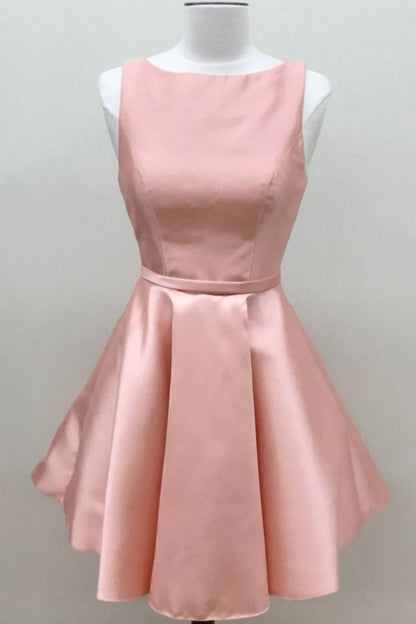 pink satin short simple cheap prom dress,HD688