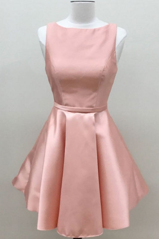 pink satin short simple cheap prom dress,HD688