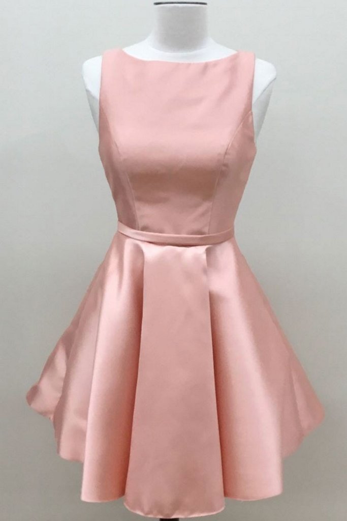 pink satin short simple cheap prom dress,HD688