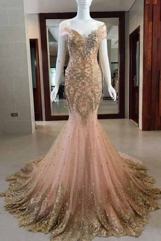 off shoulder rose pink tulle mermaid long formal evening dress,HO147