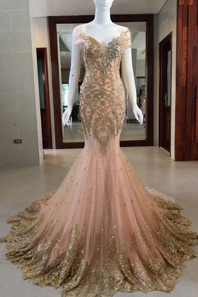 off shoulder rose pink tulle mermaid long formal evening dress,HO147