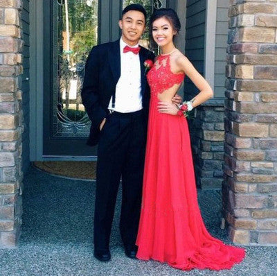 red Prom Dress,long prom dress,backless prom dress,lace evening dress,BD706