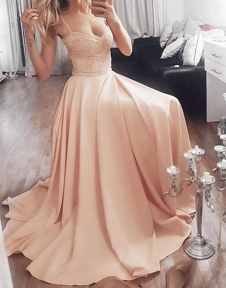 blush pink spaghetti straps simple long chic prom dress,HO182