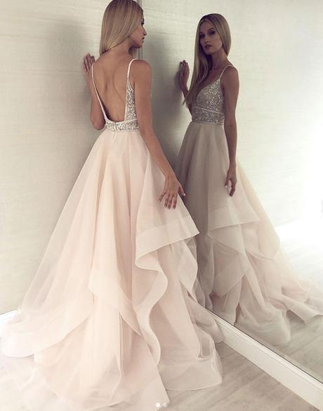 spaghetti straps light champagne backless long chic prom dress,HO184