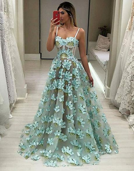 chic spaghetti straps appliques A-line long chic prom dress,HO179