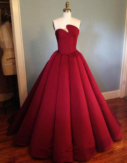 burgundy strapless A-line long chic prom dress,HO178
