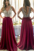 charming fuchsia chiffon beaded long prom dress, HO226