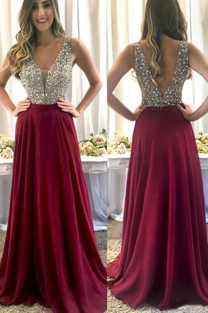 charming fuchsia chiffon beaded long prom dress, HO226