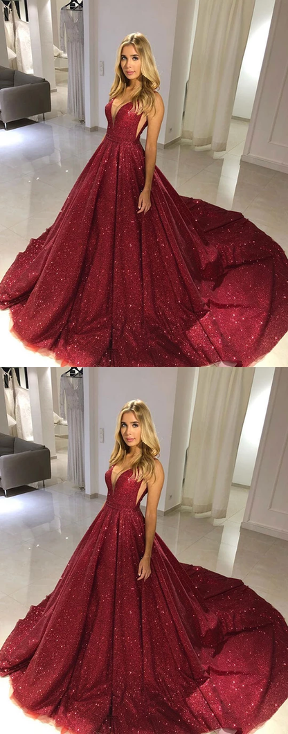 Burgundy v neck tulle sequin long prom dress burgundy formal dress,HO257
