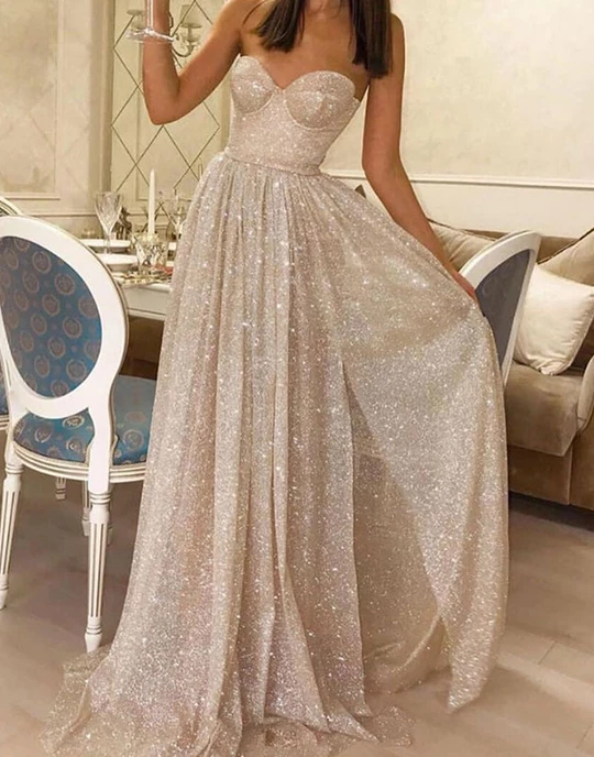 Champagne tulle sequin long prom dresses tulle formal dresses,HO258