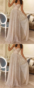 Champagne tulle sequin long prom dresses tulle formal dresses,HO258