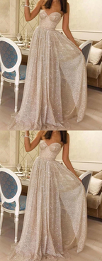 Champagne tulle sequin long prom dresses tulle formal dresses,HO258