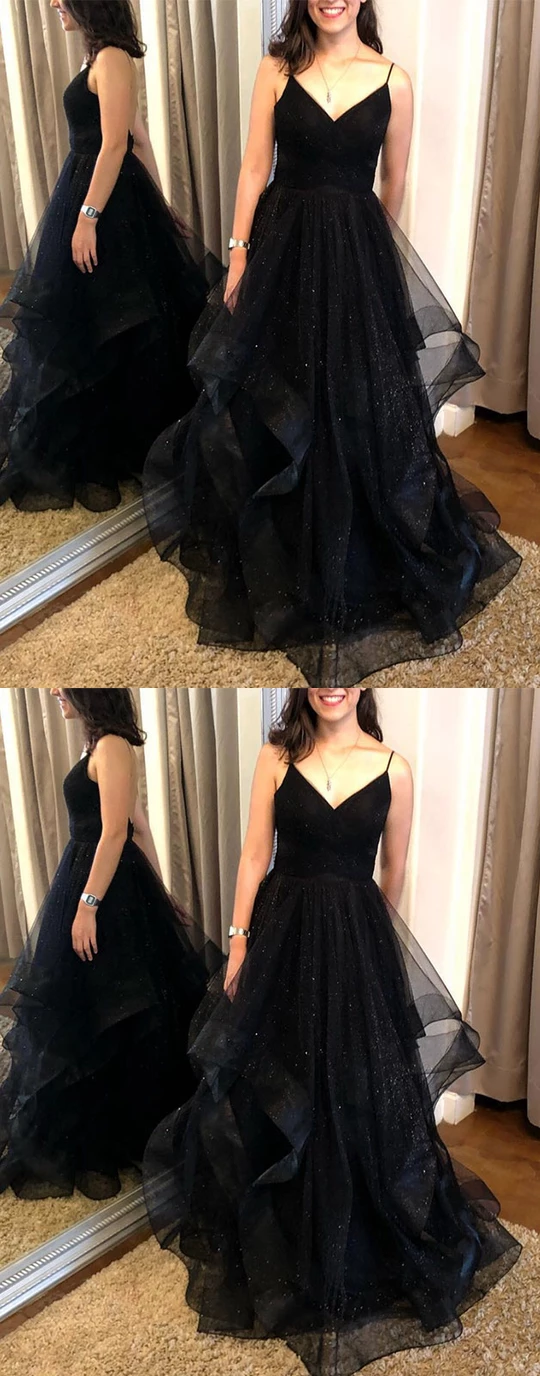 Black sweetheart tulle long prom dresses black evening dresses,HO262