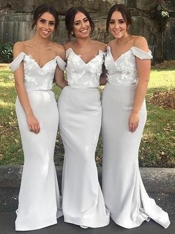 Long Bridesmaid Dresses,Off Shoulder Bridesmaid Dress,Grey Bridesmaid Dress,Cheap Bridesmaid Dress,PD4