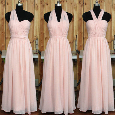 blush pink bridesmaid dress,long bridesmaid dress,convertible bridesmaid dress,chiffon bridesmaid dress,BD620