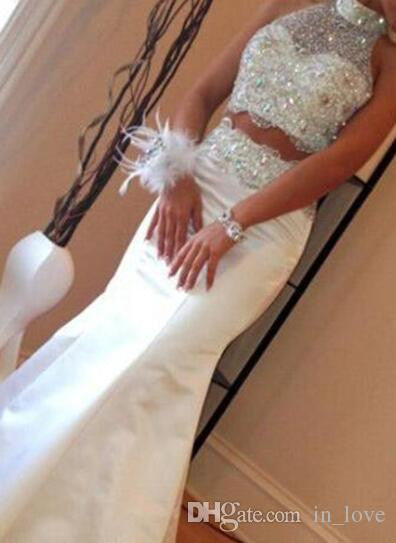 Two Pieces Prom Dresses, Mermaid Prom Dress,Halter Prom Dresses,White Prom Dress,Cheap Prom Dresses,PD00225