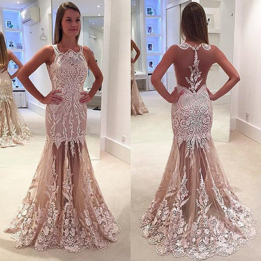 Mermaid Prom Dresses, Appliques Prom Dress,Elegant Prom Dresses,See-through Prom Dress,Cheap Prom Dresses,PD00230