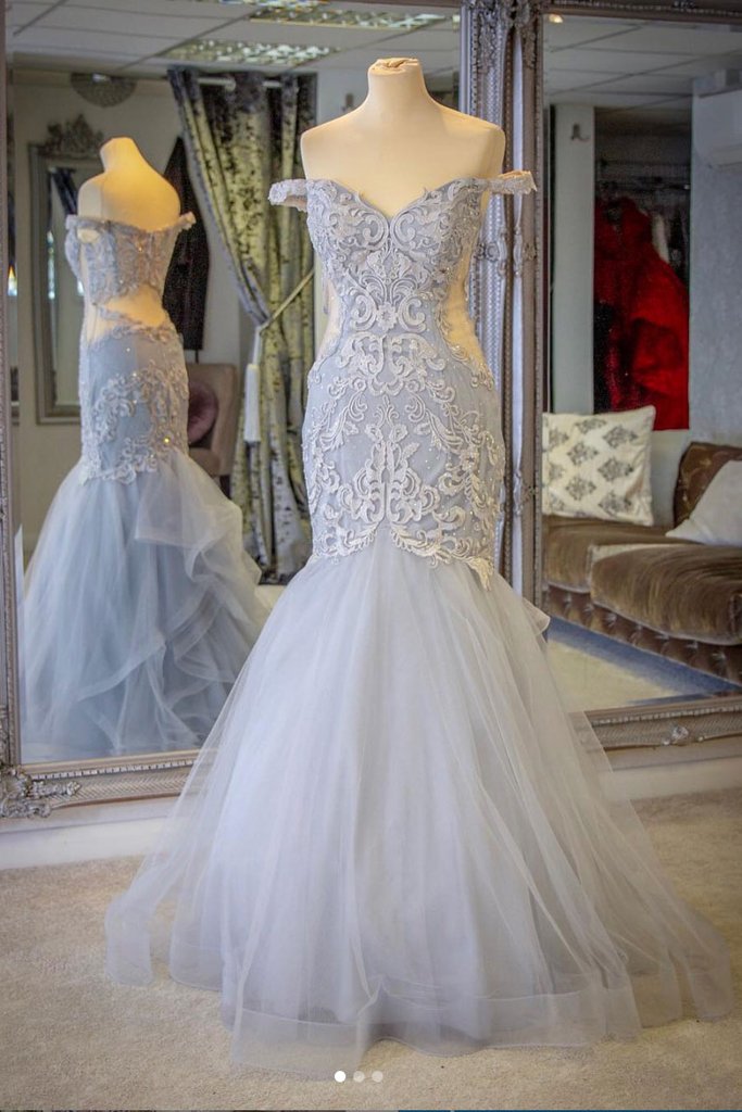 light lavender tulle mermaid off shoulder prom dress long evening dress,HO164