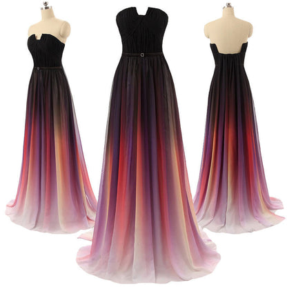 Chiffon prom dress,long Prom Dress,evening gown,gradient evening gown,strapless prom gown,BD1006
