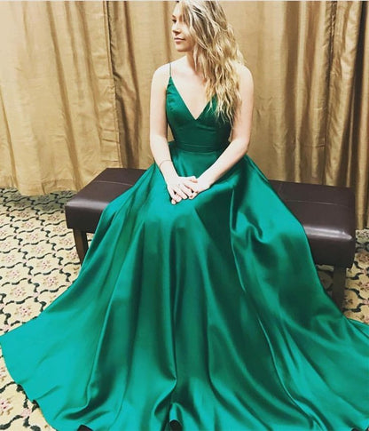 Hunter Green Prom Dresses,Simple Prom Dress,Spaghetti Straps Prom Dresses,Charming Prom Dress,PD00252