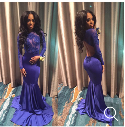 Royal Blue Prom Dresses,Mermaid Prom Dress,Long Sleeve Prom Dresses,Charming Prom Dress,PD00253