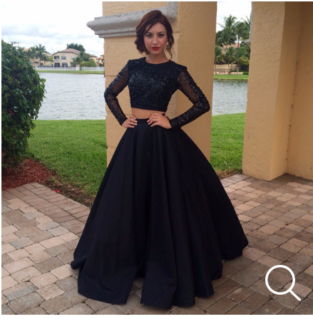 Black Prom Dresses,Two Pieces Prom Dress,Long Sleeve Prom Dresses,Charming Prom Dress,Cheap Prom Dresses,PD00254