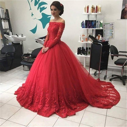 Long Sleeve Prom Dresses,Ball Gown Prom Dress,Elegant Prom Dresses,Off-shoulder Prom Dress,Cheap Prom Dresses,PD00262