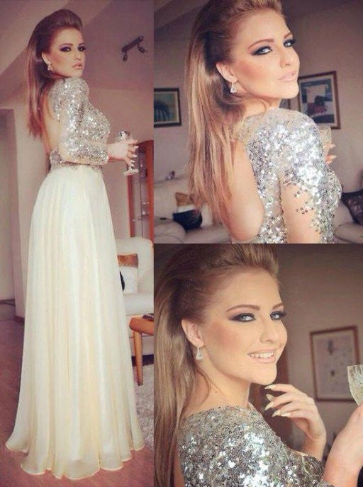 Side Slit Prom Dresses,Sequin Prom Dress,A-line Prom Dresses,Long Sleeve Prom Dress,Cheap Prom Dresses,PD00265