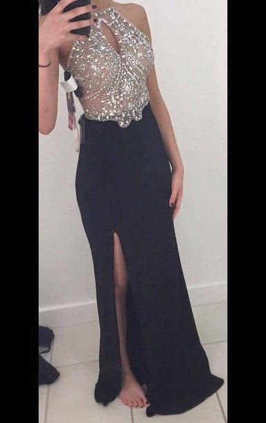 Halter Prom Dresses,Mermaid Prom Dress,Black Prom Dresses,Beading and Crystal Prom Dress,Cheap Prom Dresses,PD00269