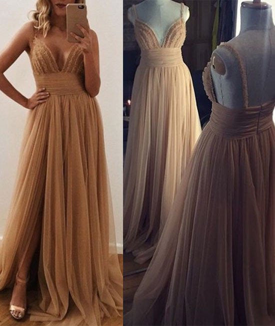 Leg Slit Prom Dresses, V-neck Prom Dress,Sexy Prom Dress,Modern Prom Dress,PD0065