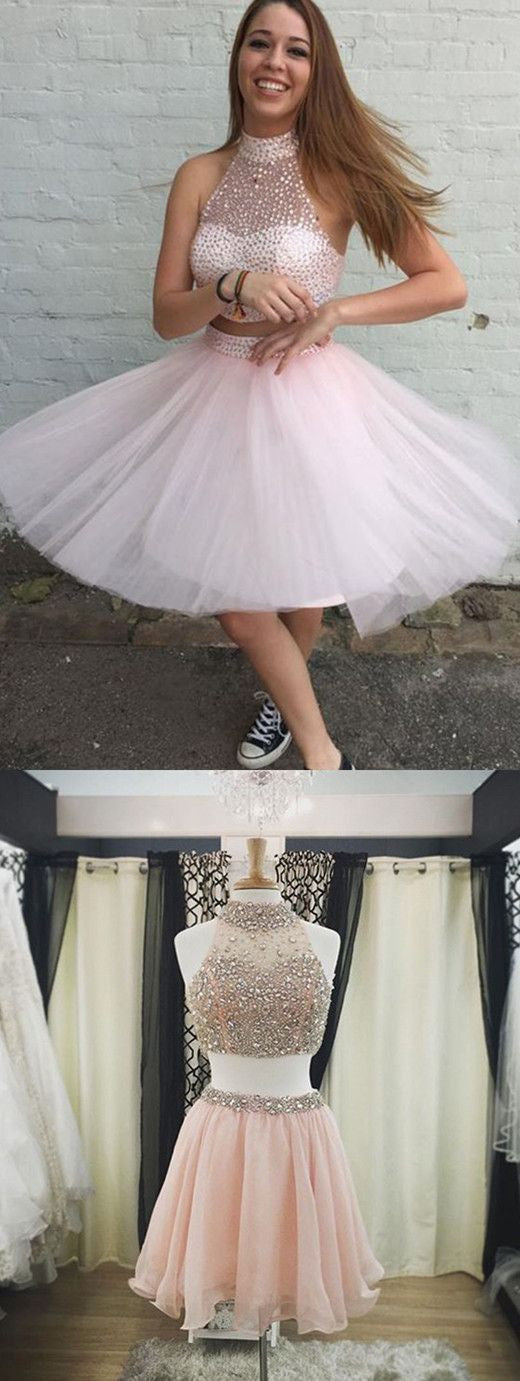 Pink Homecoming Dress,Two Pieces Homecoming Dresses,Sweetheart Homecoming Dress,Beading Homecoming Dresses,PD00274