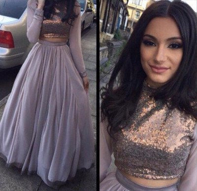 A-line Prom Dress,Two Pieces Prom Dresses,Long Sleeve Prom Dress,High Quality Prom Dresses,New Design Prom Dress,PD00284