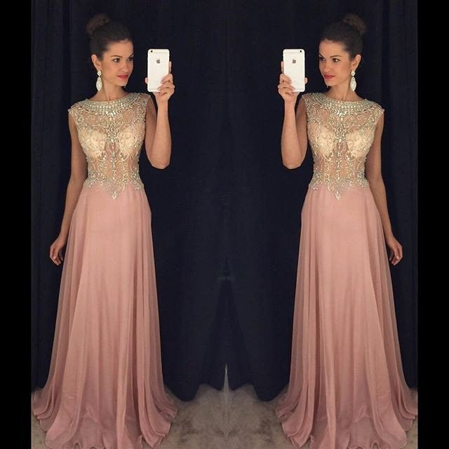 dusty pink prom dress,beading Prom Dress,long prom dress,charming prom dress,PD00297