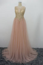 blush pink tulle long prom dress cheap evening dress,HO119