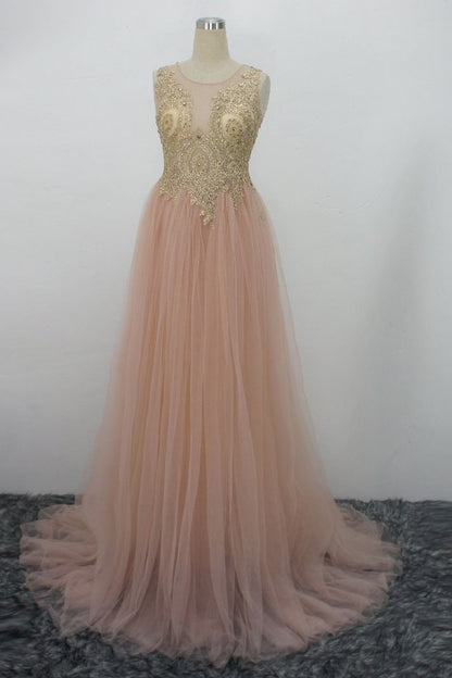 blush pink tulle long prom dress cheap evening dress,HO119