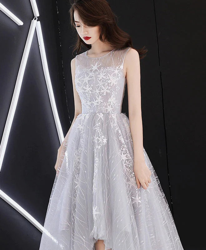 A line Gray Prom Dresses