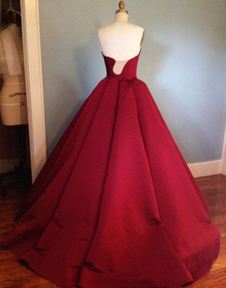 burgundy strapless A-line long chic prom dress,HO178