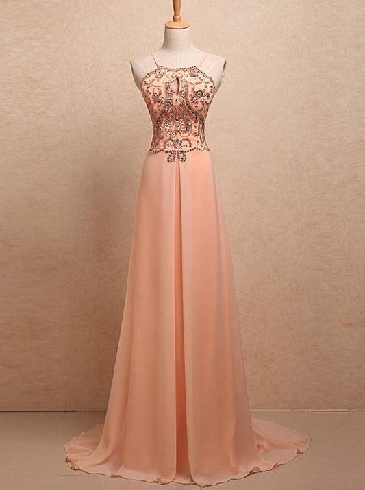 pink prom dress,long Prom Dress,chiffon prom dress,cheap evening dress,beaded prom dress,BD2717