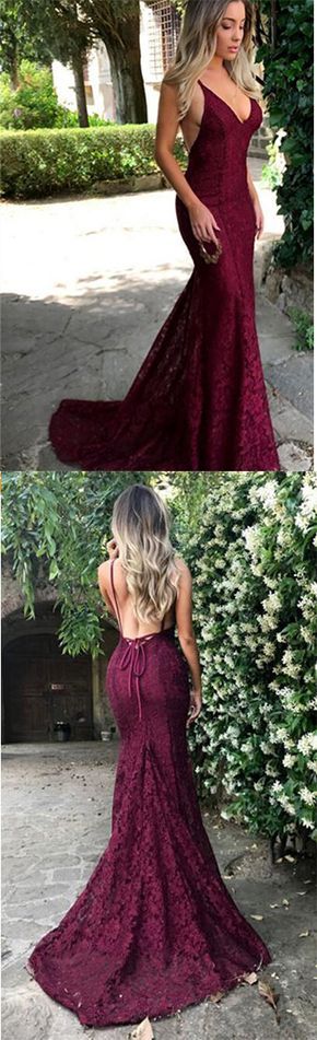 Sexy Prom Dresses,Lace Prom Dress,Burgundy Prom Dresses,V Neck Prom Gown,BD47054