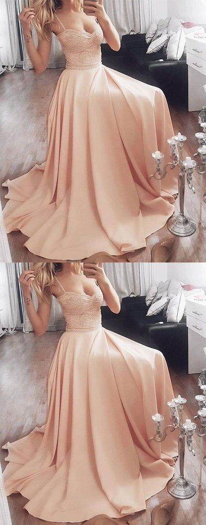 blush pink spaghetti straps simple long chic prom dress,HO182