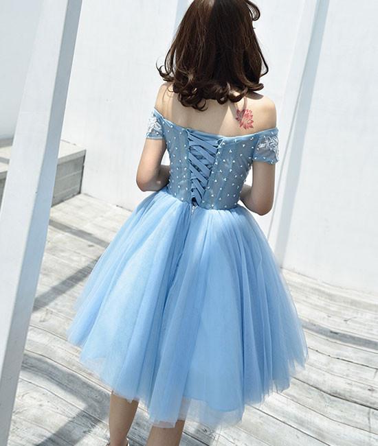 Cute Tulle Blue Lace Short Prom Dresses, Cute Homecoming Dresses,PD4558963