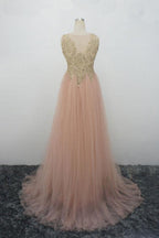 blush pink tulle long prom dress cheap evening dress,HO119