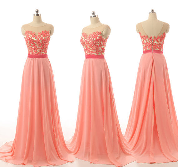 Peach bridesmaid dress,long bridesmaid dress,Cheap bridesmaid dress,Lace bridesmaid dress,prom dress,BD392