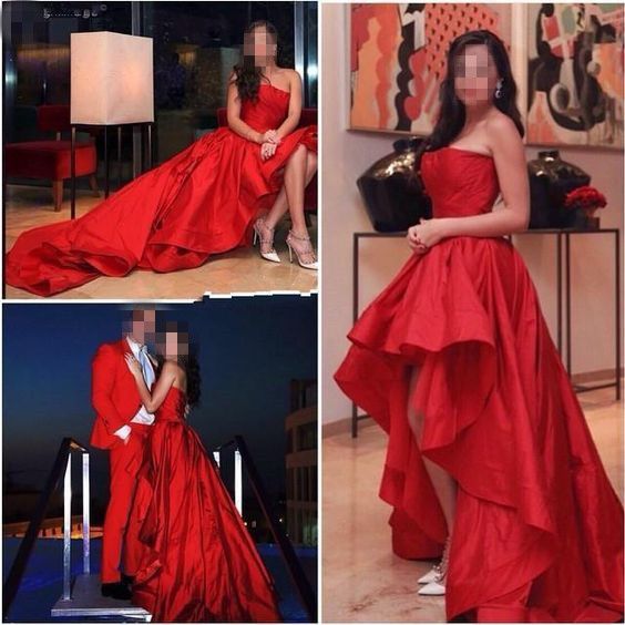 Red Prom Dress,Strapless Prom Dress,High Low Prom Dress,Fashion,PD455848