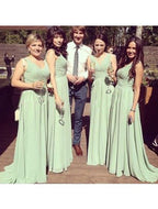 green bridesmaid dress,long bridesmaid dress,chiffon bridesmaid dress,v-neck bridesmaid dress,BD2011