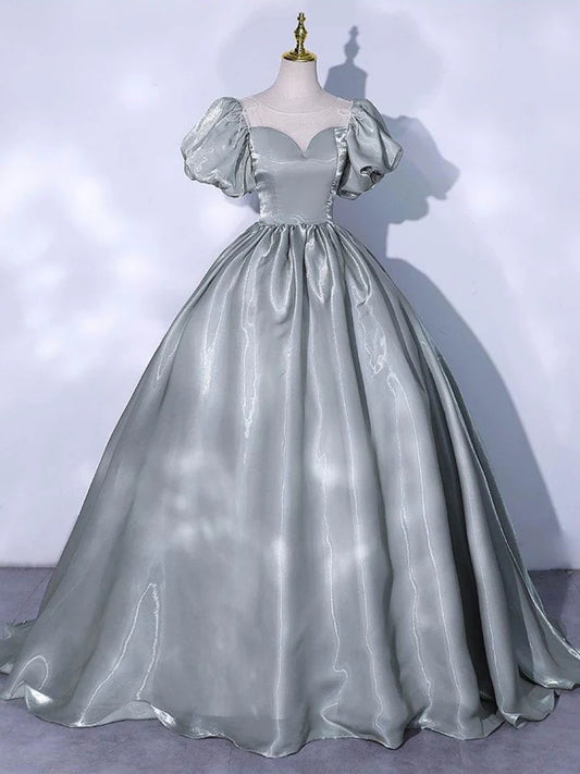 Gray satin long prom dress, gray sweet 16 dress,BD22254