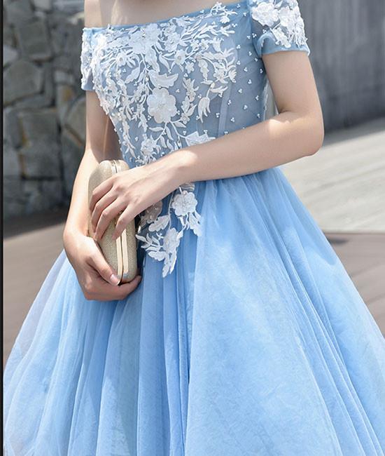 Cute Tulle Blue Lace Short Prom Dresses, Cute Homecoming Dresses,PD4558963