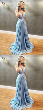 light blue chiffon cheap formal long chic prom dress,HO181