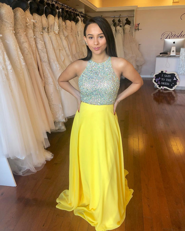 A-line Halter Beading Long Prom Dress,BH91180